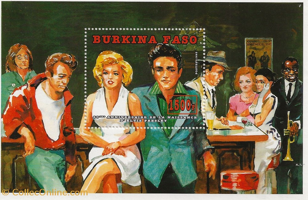 ZZZ Bloc (Burkina Faso) 1995 Elvis Presley et Marilyn Monroe timbres zzz bloc burkina faso 1995 elvis presley et marilyn monroe