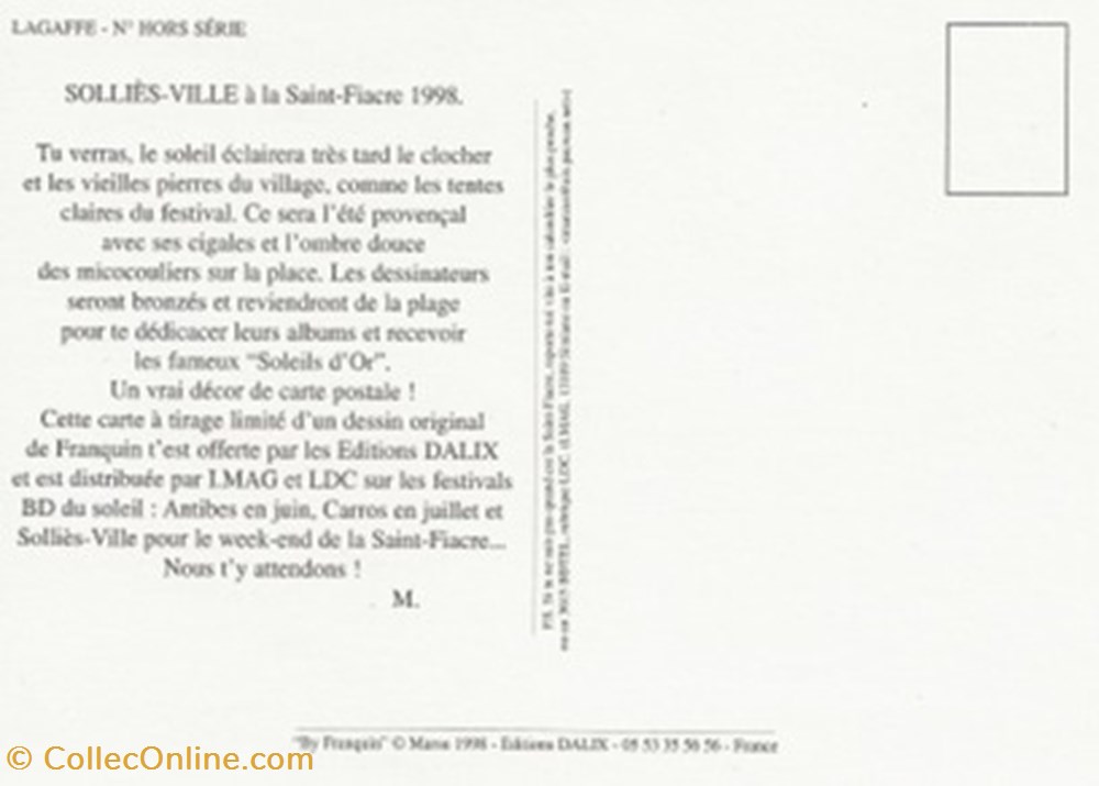 cartes postales bande dessinee sollies ville 83 1998