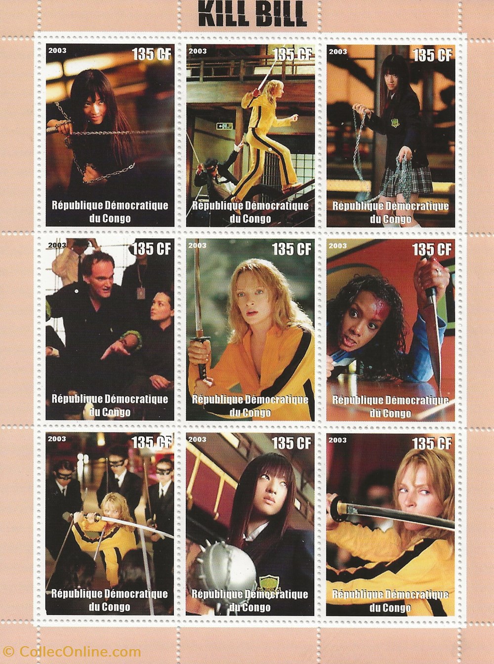 ZZZ Bloc (Congo) 2003 Kill Bill - feuillet 1 timbres zzz bloc congo 2003 kill bill feuillet 1