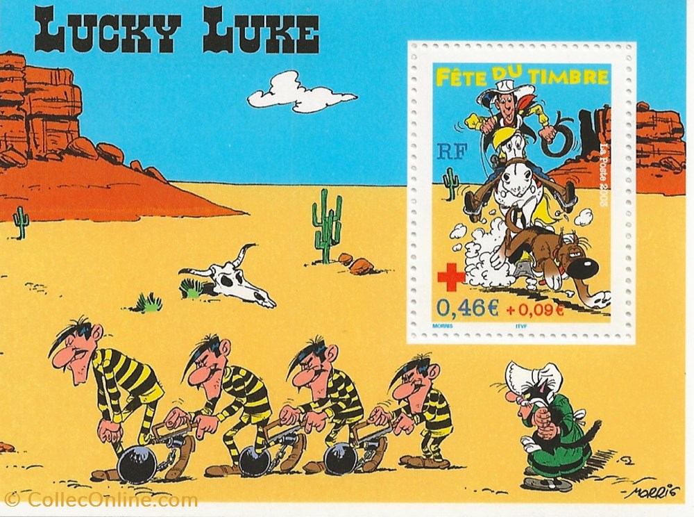 timbres zz bloc pour la fete du timbre 2003 lucky luke