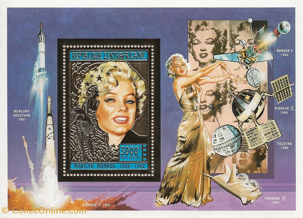 ZZZ Blocs (République Centrafricaine) 1995 Marilyn Monroe timbres zzz blocs republique centrafricaine 1995 marilyn monroe