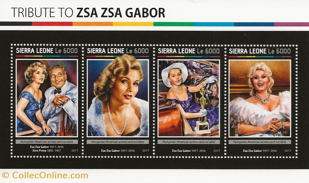 ZZZ Bloc (Sierra Leone) 2017 Tribute to Zsa Zsa Gabor timbres zzz bloc sierra leone 2017 tribute to zsa zsa gabor