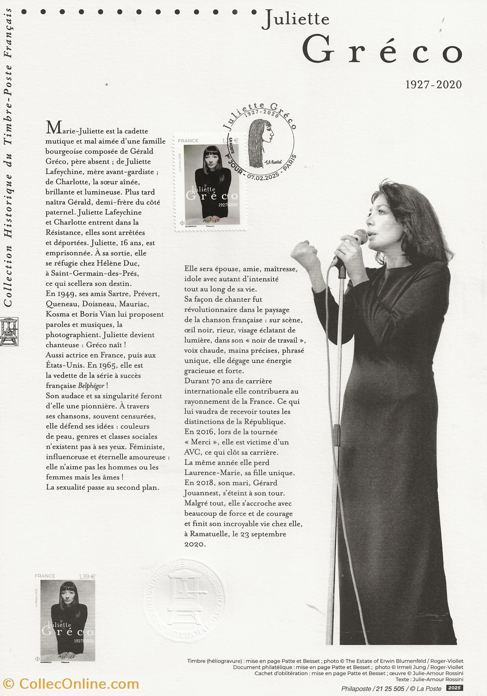 timbres zzz 2025 feuillet juliette greco