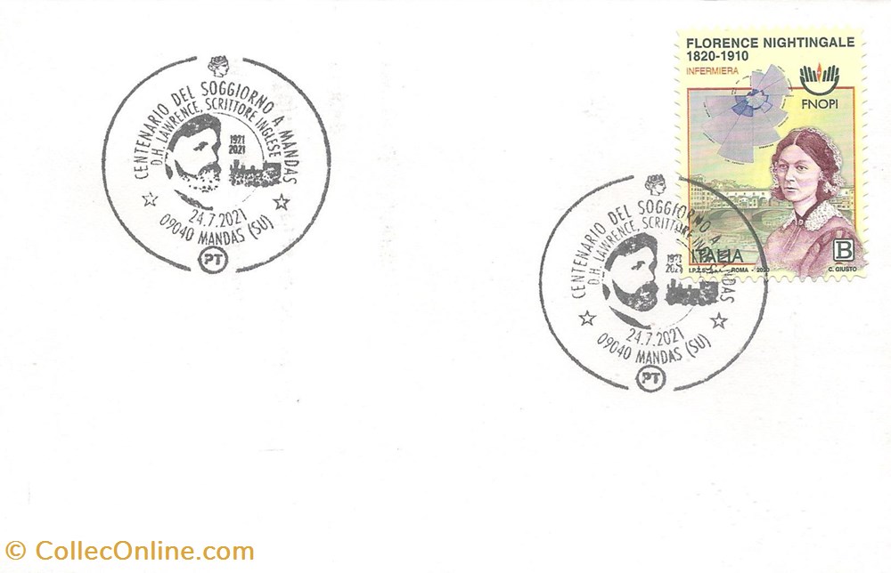 Mandas (Italie) 2021 Centenaire du séjour de D. H. Lawrence à Mandas timbres mandas italie 2021 centenaire du sejour de d h lawrence a mandas