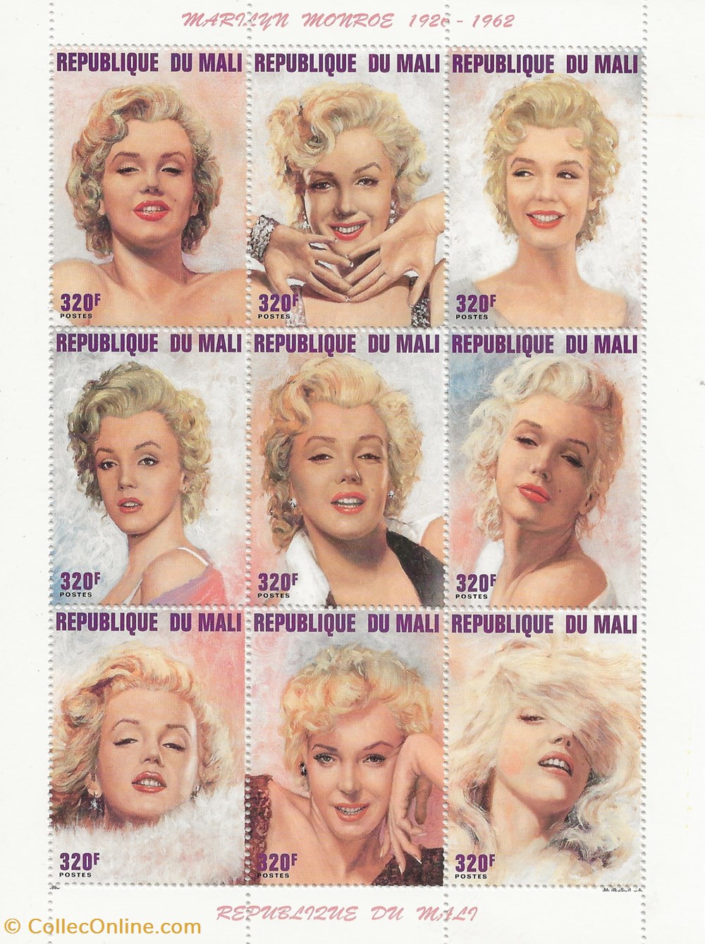 ZZZ Blocs (Mali) 1996 Marilyn Monroe timbres zzz blocs mali 1996 marilyn monroe