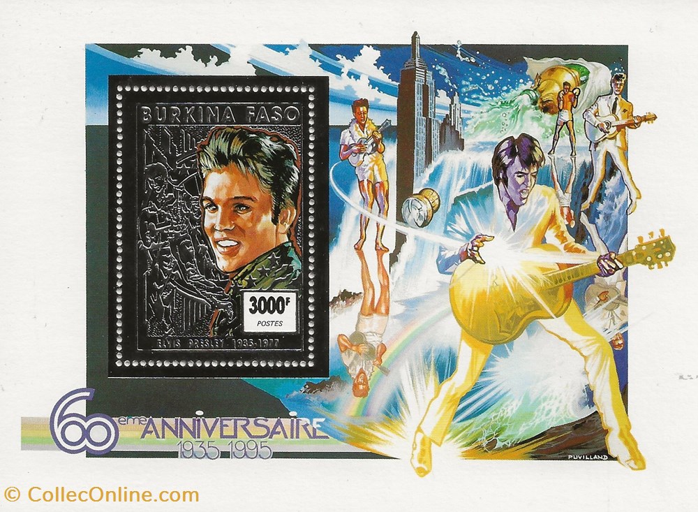ZZZ Bloc (Burkina Faso) 1995 Elvis Presley 4 timbres zzz bloc burkina faso 1995 elvis presley