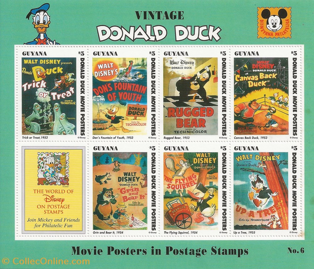 ZZZ Blocs (Guyana) 1993 Movie Posters Donald Duck n°5, n°6, n°1 2 timbres zzz blocs guyana 1993 movie posters donald duck n 5 n 6 n 1