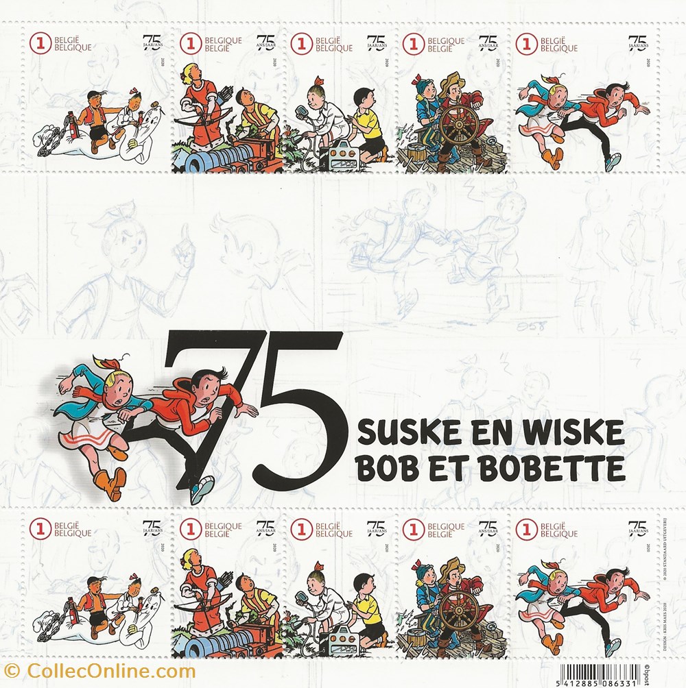 ZZZ - Belgique 2020 Feuillet Bob et Bobette timbres zzz belgique 2020 feuillet bob et bobette