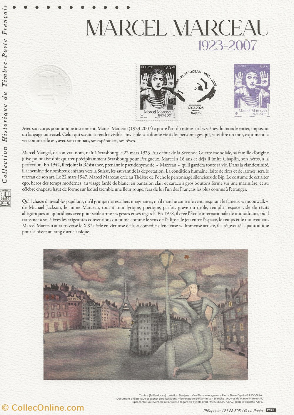ZZZ 2023 Document philatélique Marcel Marceau timbres zzz 2023 document philatelique marcel marceau