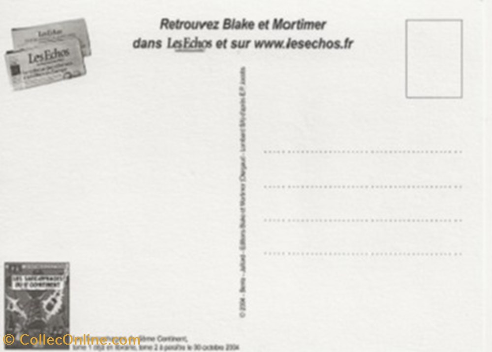 Blake et Mortimer cartes postales bande dessinee blake et mortimer