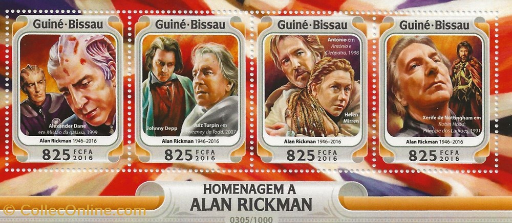 ZZZ Bloc (Guinée Bisau) 2016 Hommage à Alan Rickman timbres zzz bloc guinee bisau 2016 hommage a alan rickman
