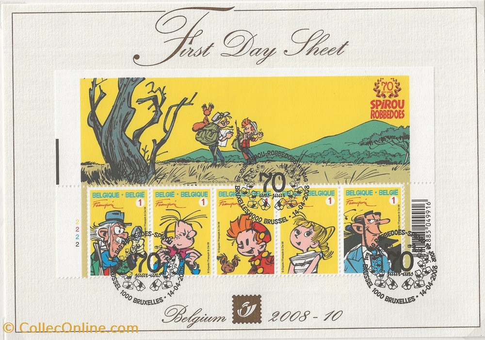 Bruxelles (Belgique) 2008 First day sheet Spirou timbres bruxelles belgique 2008 first day sheet spirou