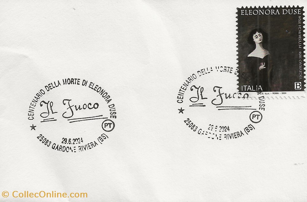 Gardone Riviera (Italie) 2024 Centenario della morte di Eleonora Duse - Il fuoco timbres gardone riviera italie 2024 centenario della morte di eleonora duse il fuoco