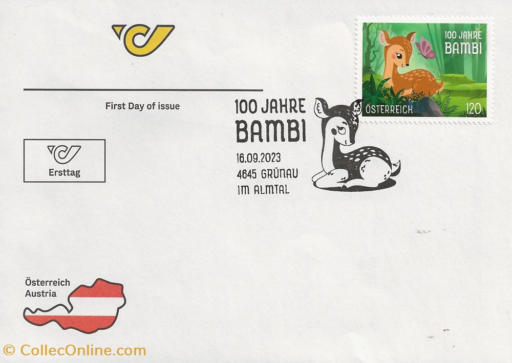 Grünau Im Almtal (Autriche) 2023 100 Jahre Bambi timbres grunau im almtal autriche 2023 100 jahre bambi