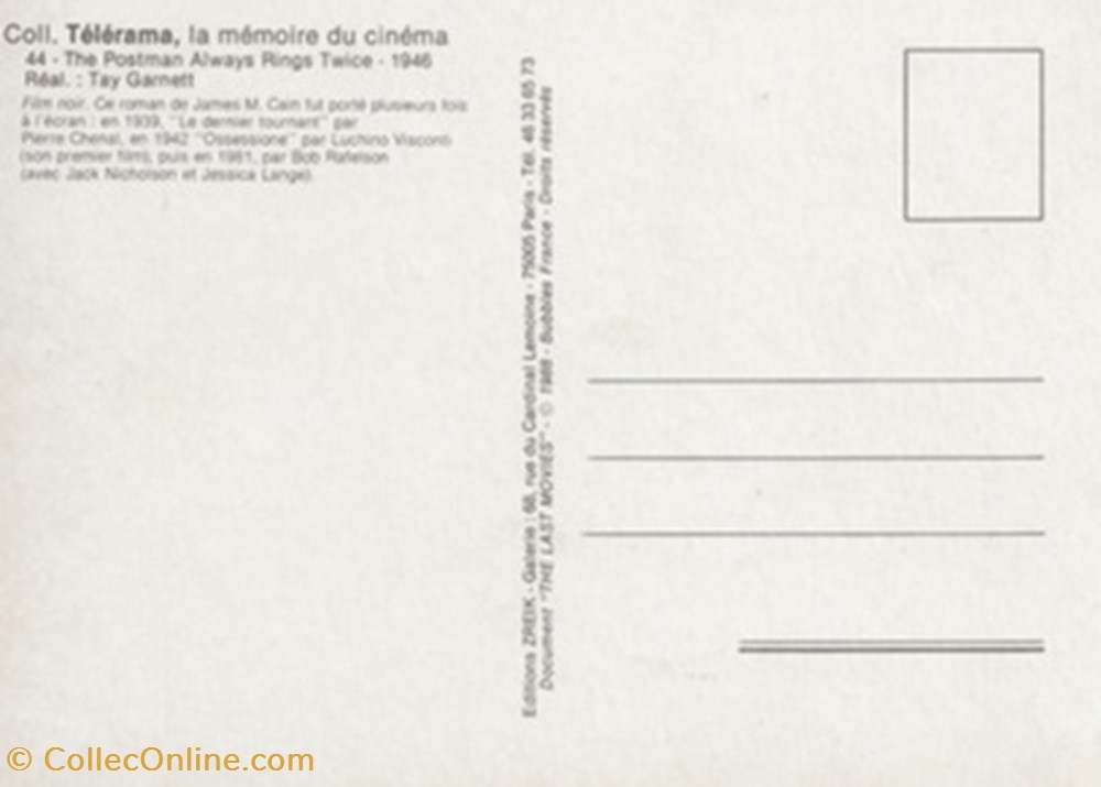 Le facteur sonne toujours deux fois 2 cartes postales autres le facteur sonne toujours deux fois