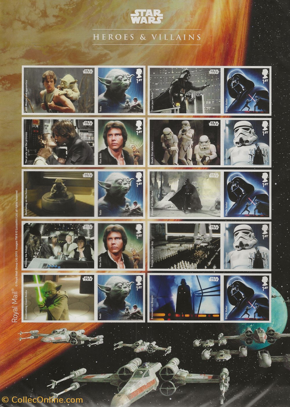 timbres zzz bloc feuillet grande bretagne 2015 star wars heroes villains