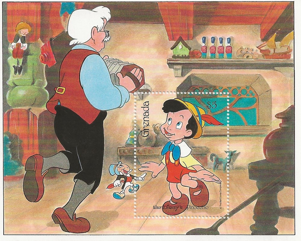 ZZZ Bloc (Grenada) Pinocchio (2) timbres zzz bloc grenada pinocchio 2
