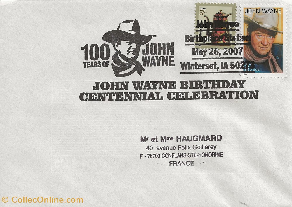 Winterset (Etats Unis) 2007 John Wayne Birthday - Centennial celebration timbres winterset etats unis 2007 john wayne birthday centennial celebration