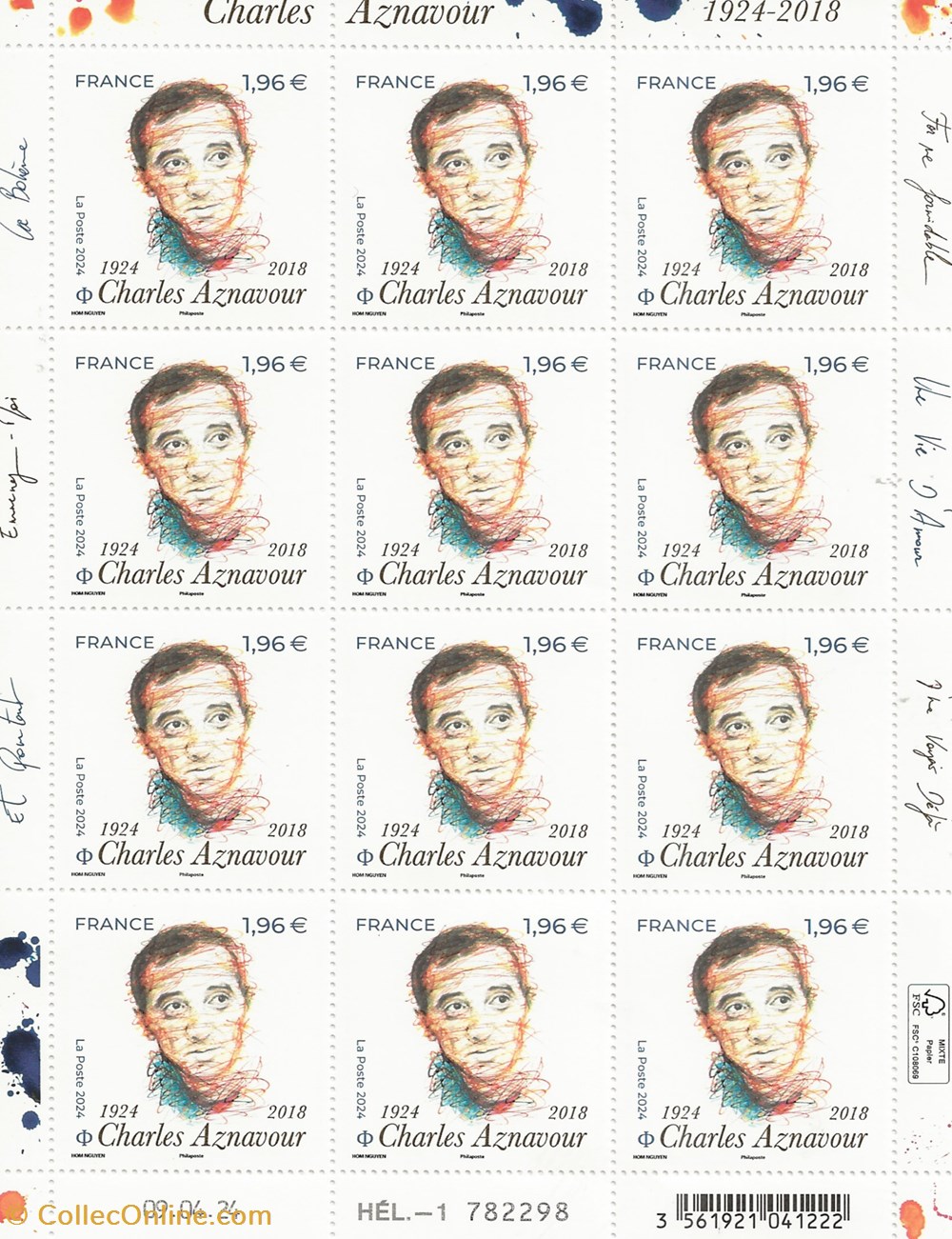 ZZZ 2024 Feuillet Charles Aznavour timbres zzz 2024 feuillet charles aznavour