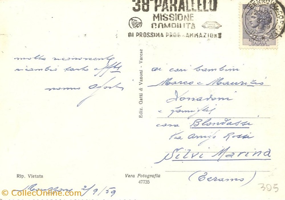 timbres rome italie 1959 38 parallelo missione compiuta