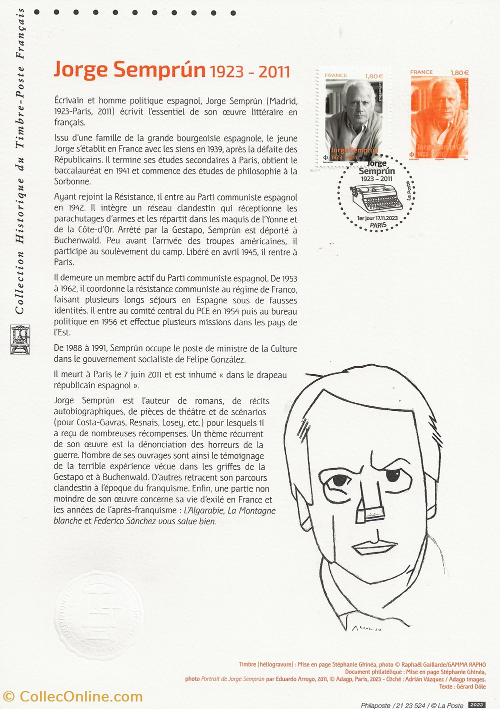 ZZZ 2023 Feuillet Georges Semprun timbres zzz 2023 feuillet georges semprun