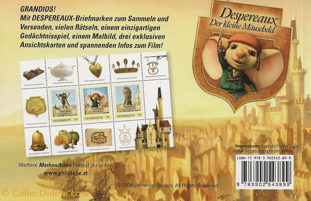 ZZZ Carnet (Autriche) 2008 Despereaux, der kleine mäusebeld 5 timbres zzz carnet autriche 2008 despereaux der kleine mausebeld