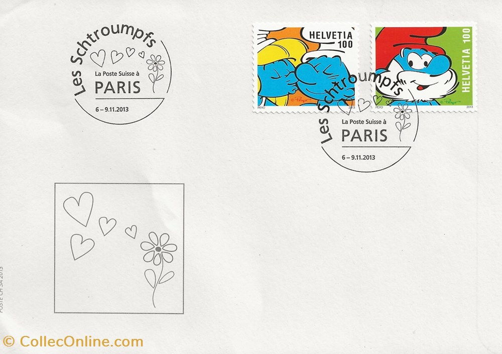 timbres paris france 2013 les schtroumpfs la poste suisse a paris
