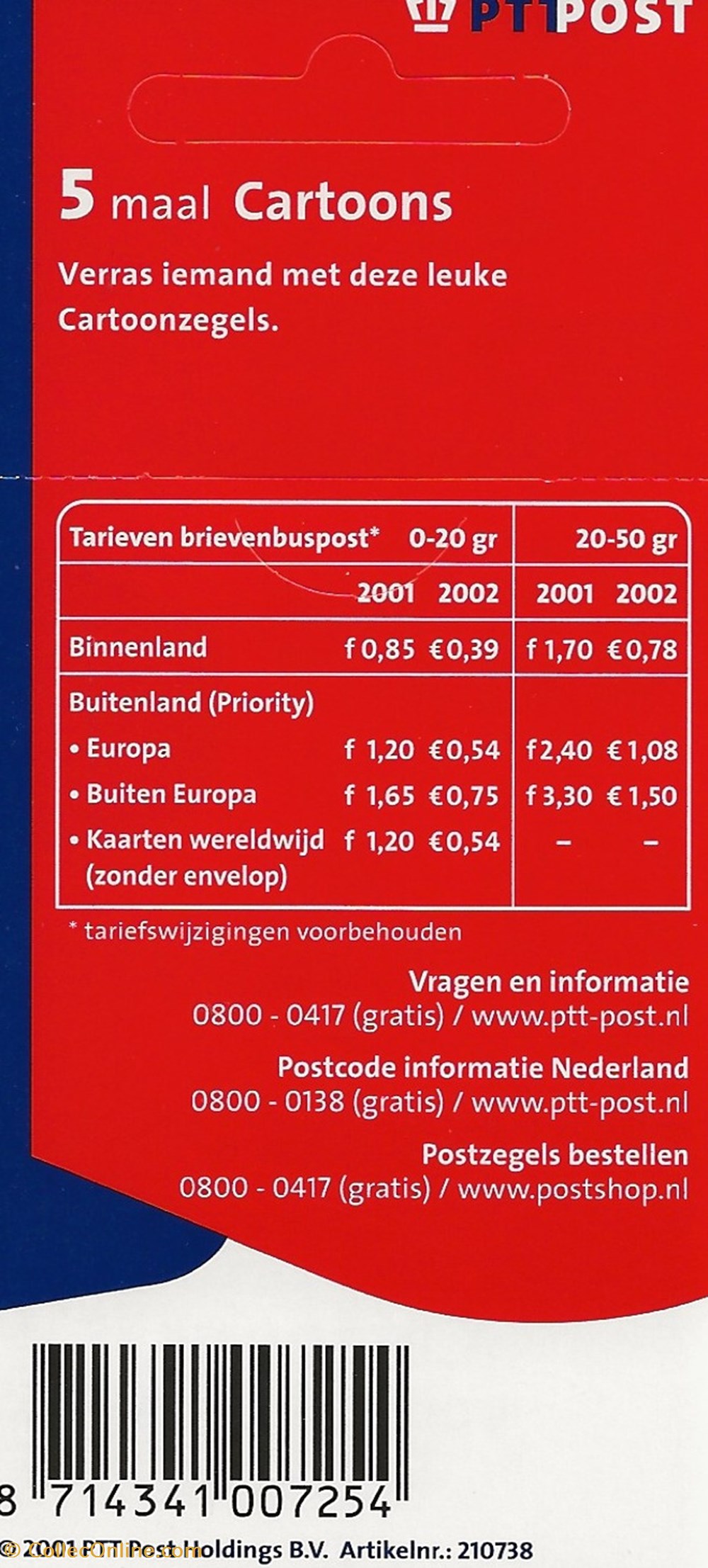 ZZZ Carnet (Pays Bas) 2001 Cartoons 3 timbres zzz carnet pays bas 2001 cartoons