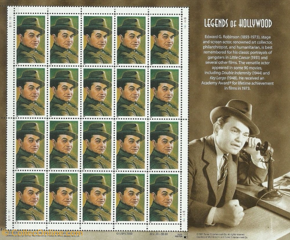 ZZZ Bloc (Etats-Unis) 2000 Edward G. Robinson - Legends of Hollywood timbres zzz bloc etats unis 2000 edward g robinson legends of hollywood