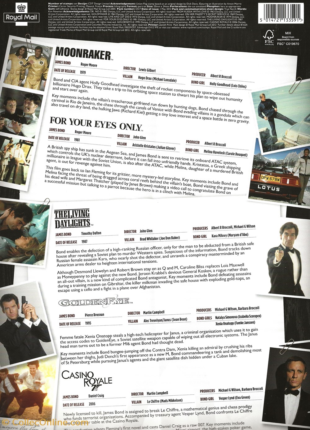 ZZZ bloc (Grande Bretagne) 2012 James Bond 4 timbres zzz bloc grande bretagne 2012 james bond