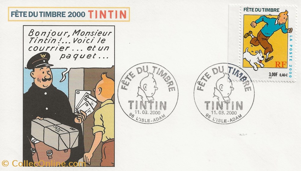 L'isle Adam (95) 2000 Fête du timbre - Tintin 2 timbres l isle adam 95 2000 fete du timbre tintin