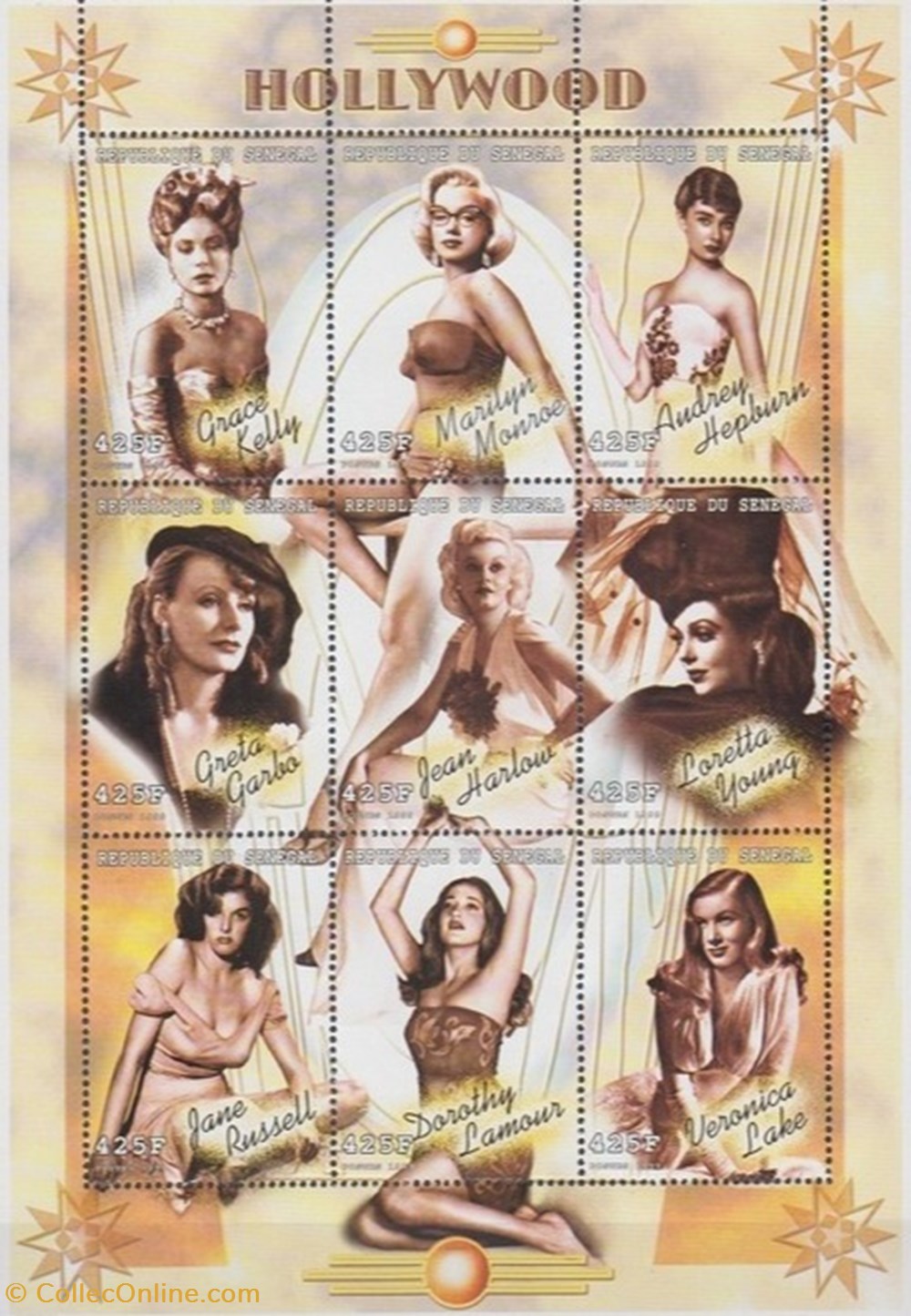 ZZZ Bloc (Sénégal) 1999 Hollywood - Actrices timbres zzz bloc senegal 1999 hollywood actrices
