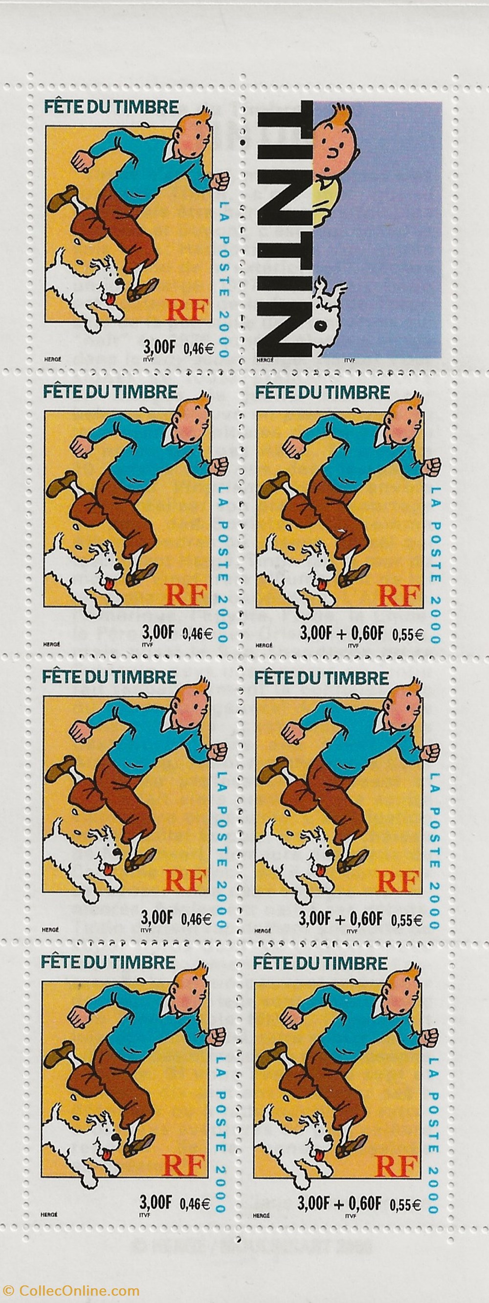 ZZ carnet pour la fête du timbre 2000 Tintin timbres zz carnet pour la fete du timbre 2000 tintin
