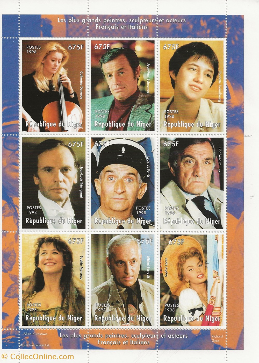timbres zzz bloc niger 1998 actrices et acteurs francais et italiens