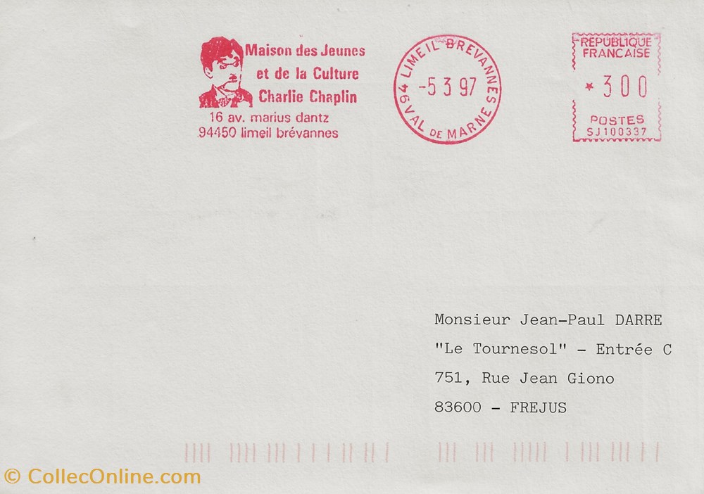 Limeil Brévannes (94) 1997 Maisons des jeunes et de la culture Charlie Chaplin timbres limeil brevannes 94 1997 maisons des jeunes et de la culture charlie chaplin