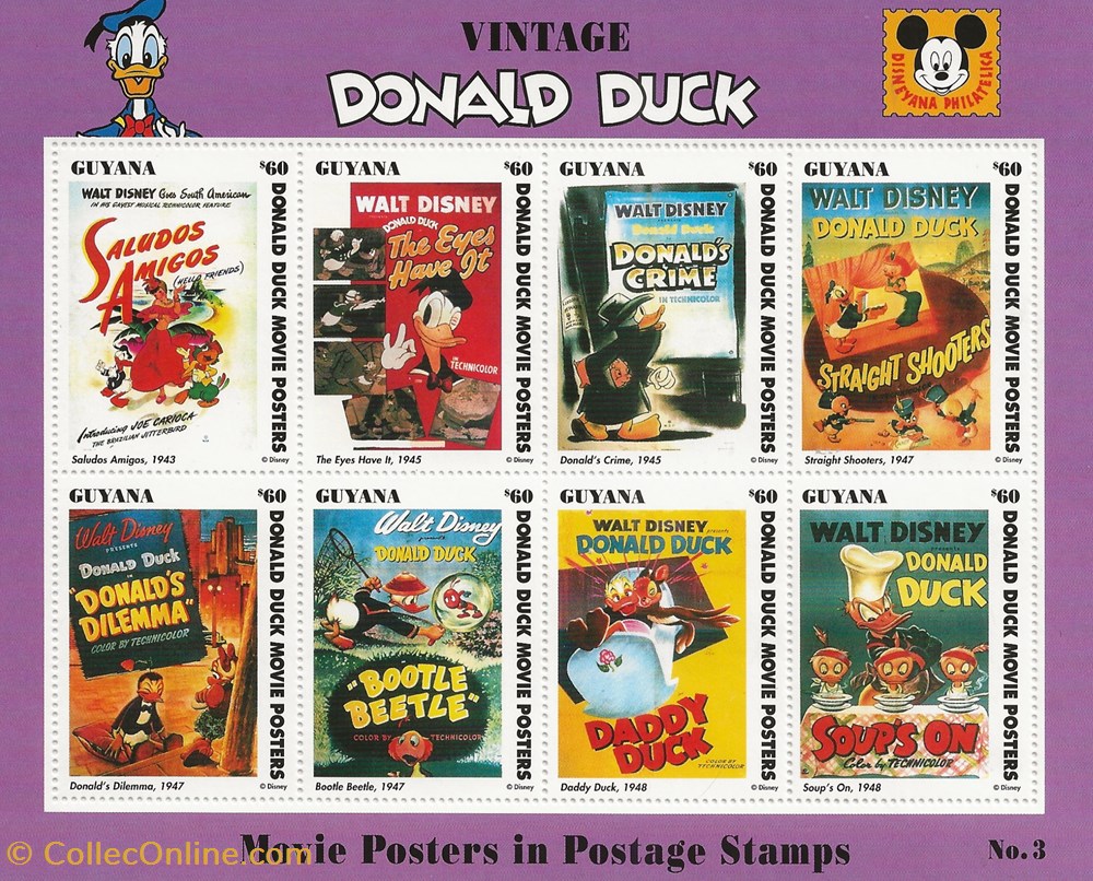ZZZ Blocs (Guyana) 1993 Movie Posters Donald Duck n°2, n°3 et n°4 2 timbres zzz blocs guyana 1993 movie posters donald duck n 2 n 3 et n 4