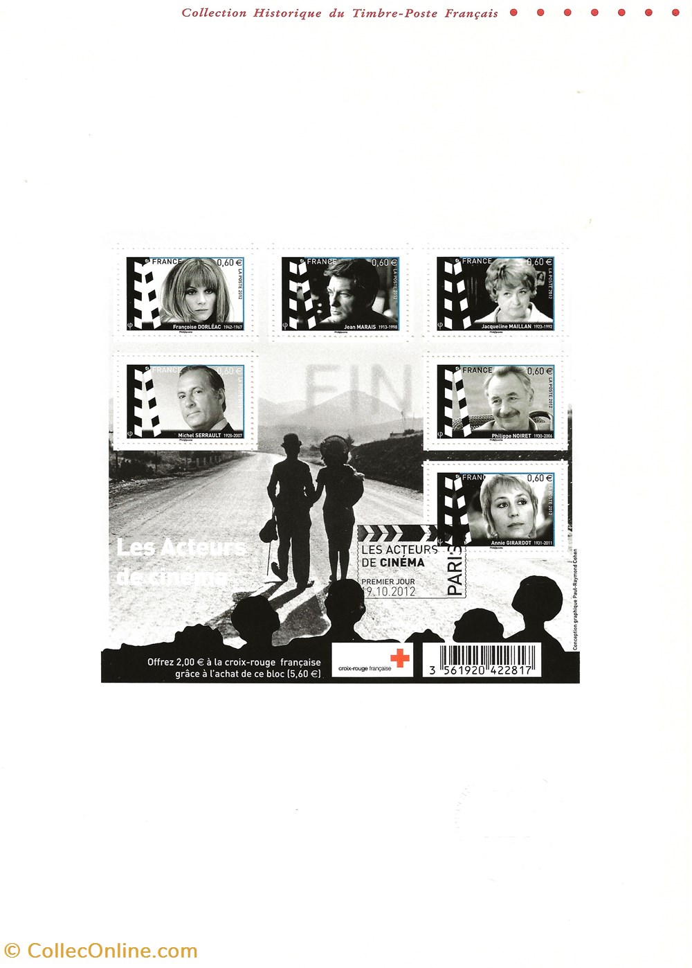 ZZZ 2012 Document philatélique Les acteurs de cinéma 3 timbres zzz 2012 document philatelique les acteurs de cinema