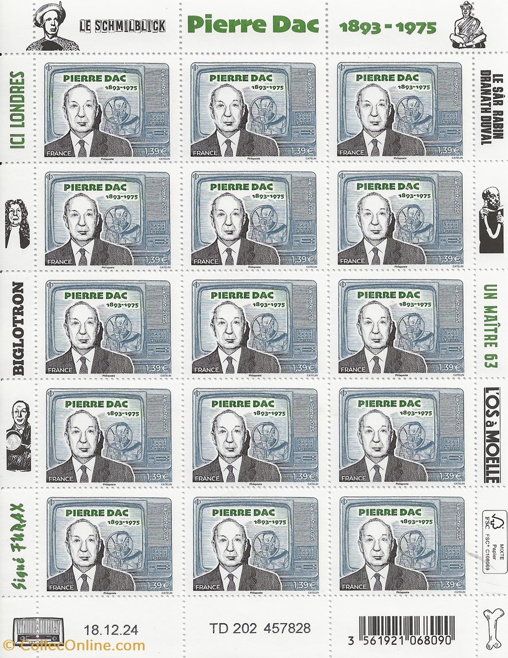 ZZZ 2025 Feuillet Pierre Dac timbres zzz 2025 feuillet pierre dac