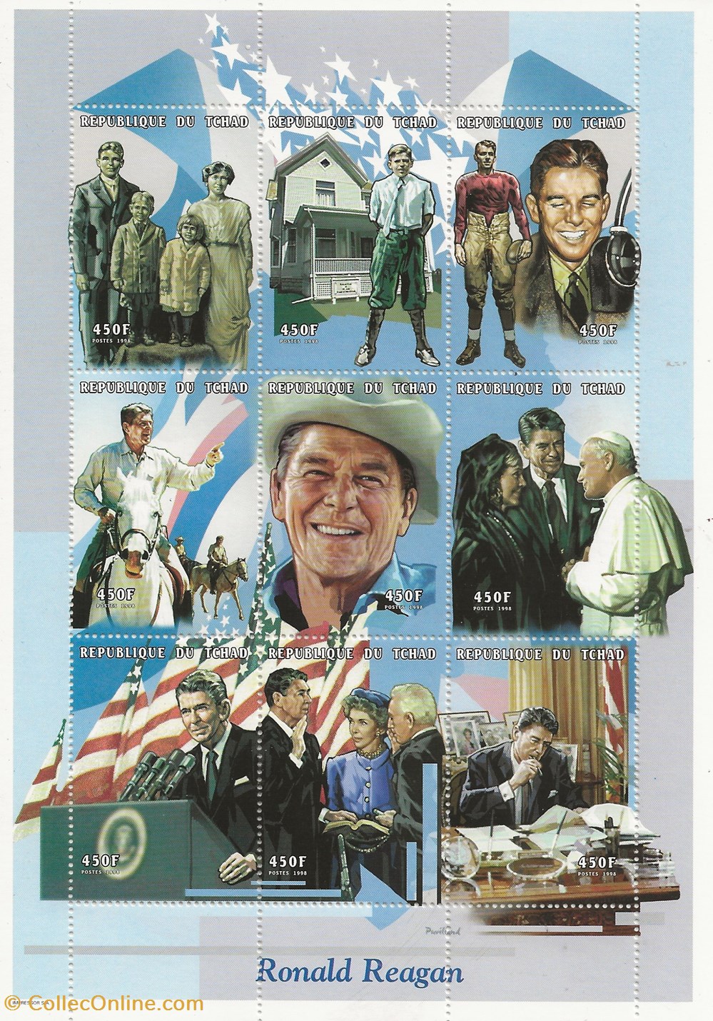 ZZZ Blocs (Tchad) 1998 Ronald Reagan timbres zzz blocs tchad 1998 ronald reagan