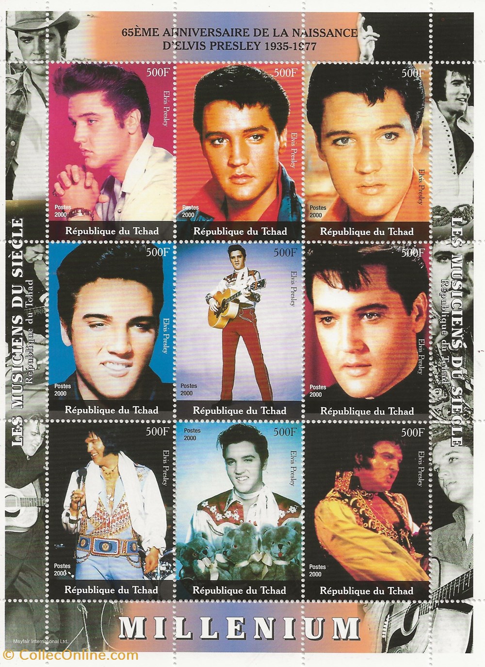 ZZZ Bloc (Tchad) 2000 Millenium - Elvis Presley timbres zzz bloc tchad 2000 millenium elvis presley