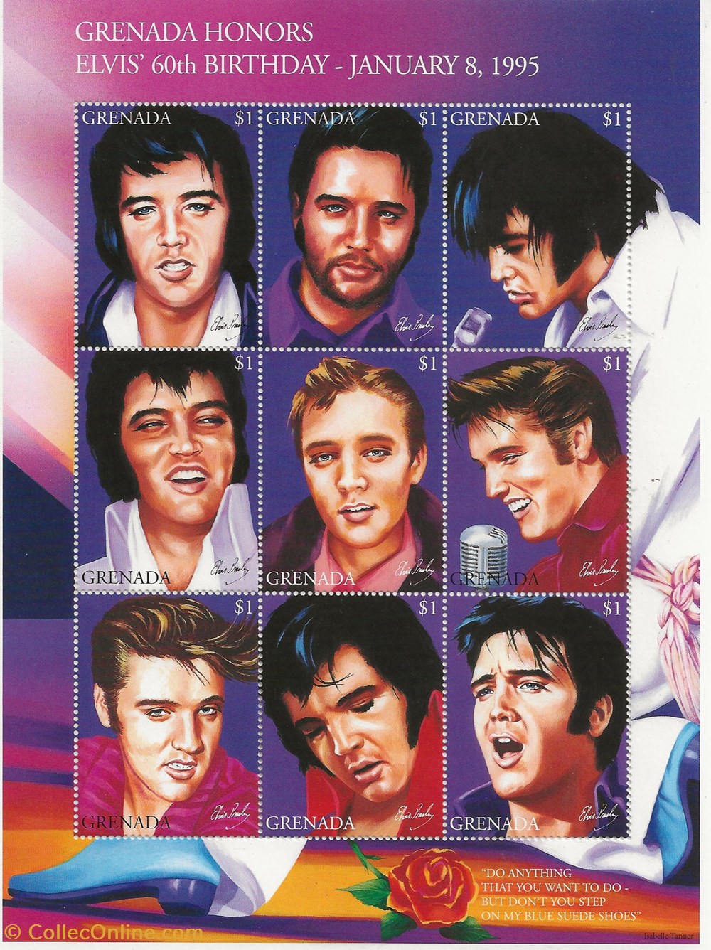 ZZZ Bloc (Grenada) 1995 60ème anniversaire d'Elvis Presley timbres zzz bloc grenada 1995 60eme anniversaire elvis presley