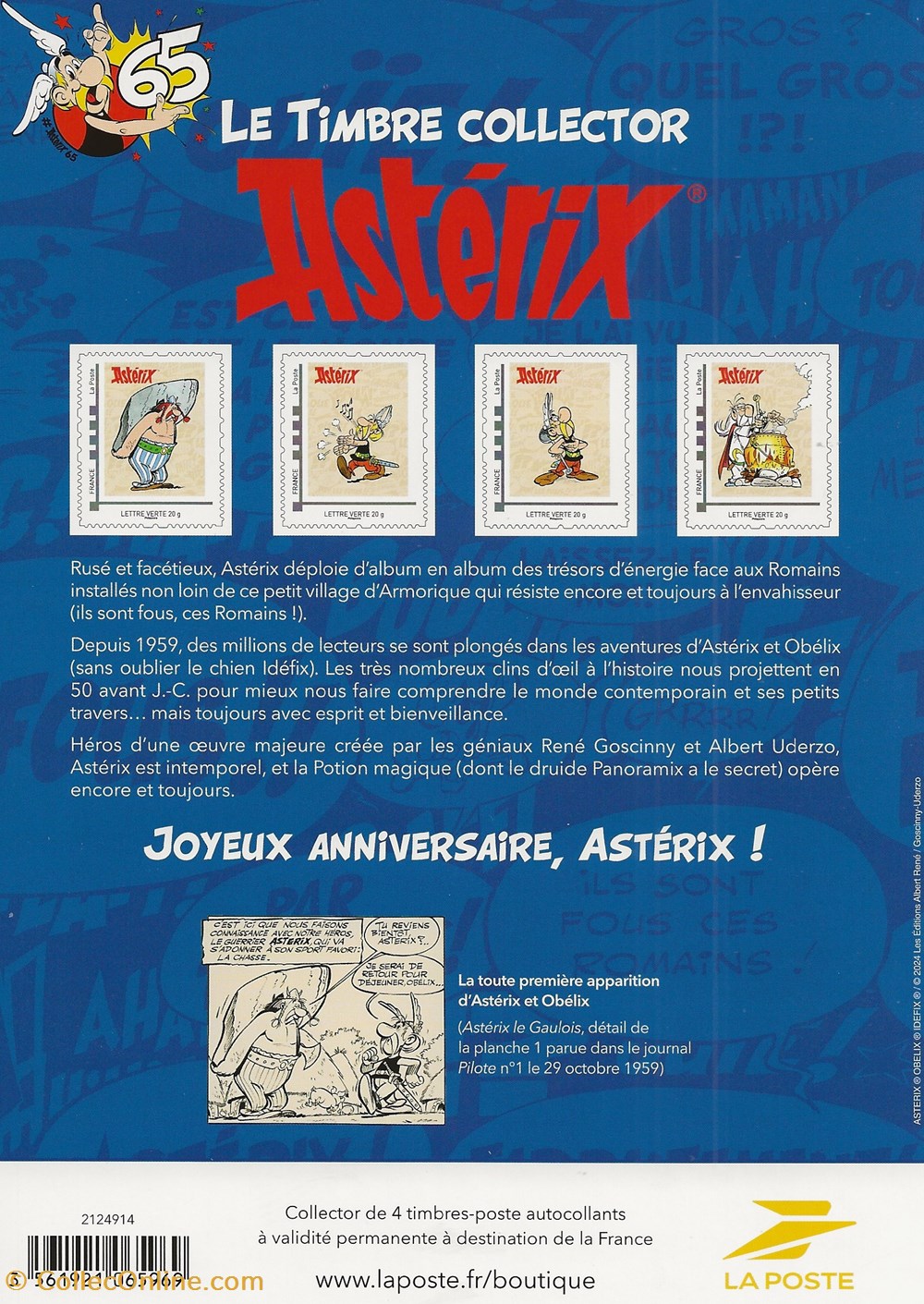 ZZ Bloc collector 2024 65 ans d'Astérix timbres zz bloc collector 2024 65 ans asterix