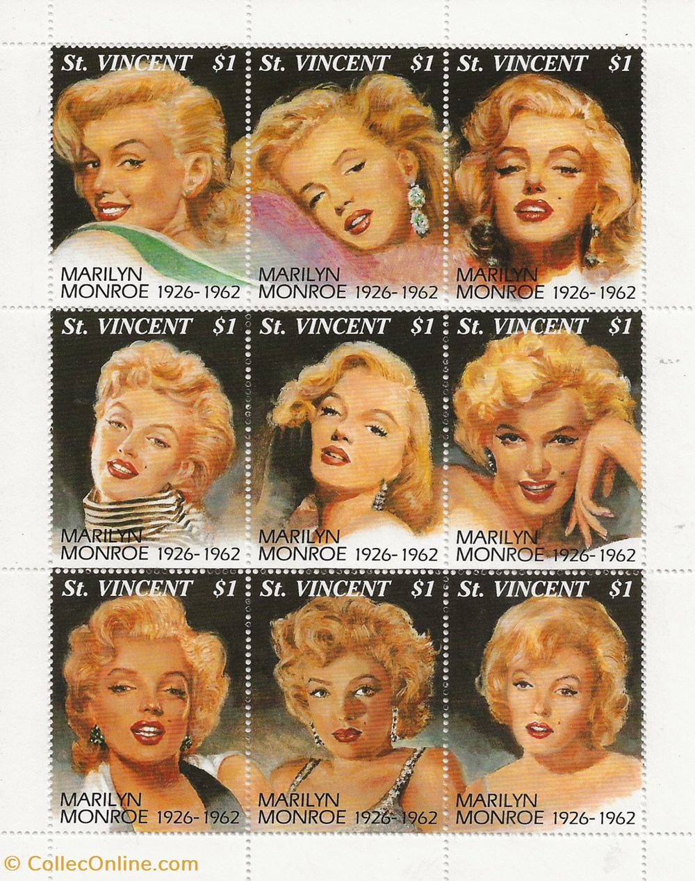 timbres zzz bloc saint vincent 1994 marilyn monroe