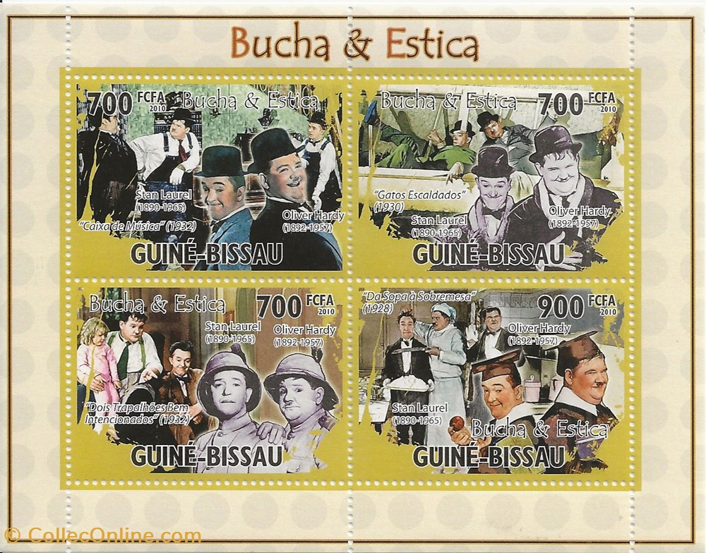 ZZZ Bloc (Guinée Bisau) 2010 Hommage à Laurel & Hardy timbres zzz bloc guinee bisau 2010 hommage a laurel hardy