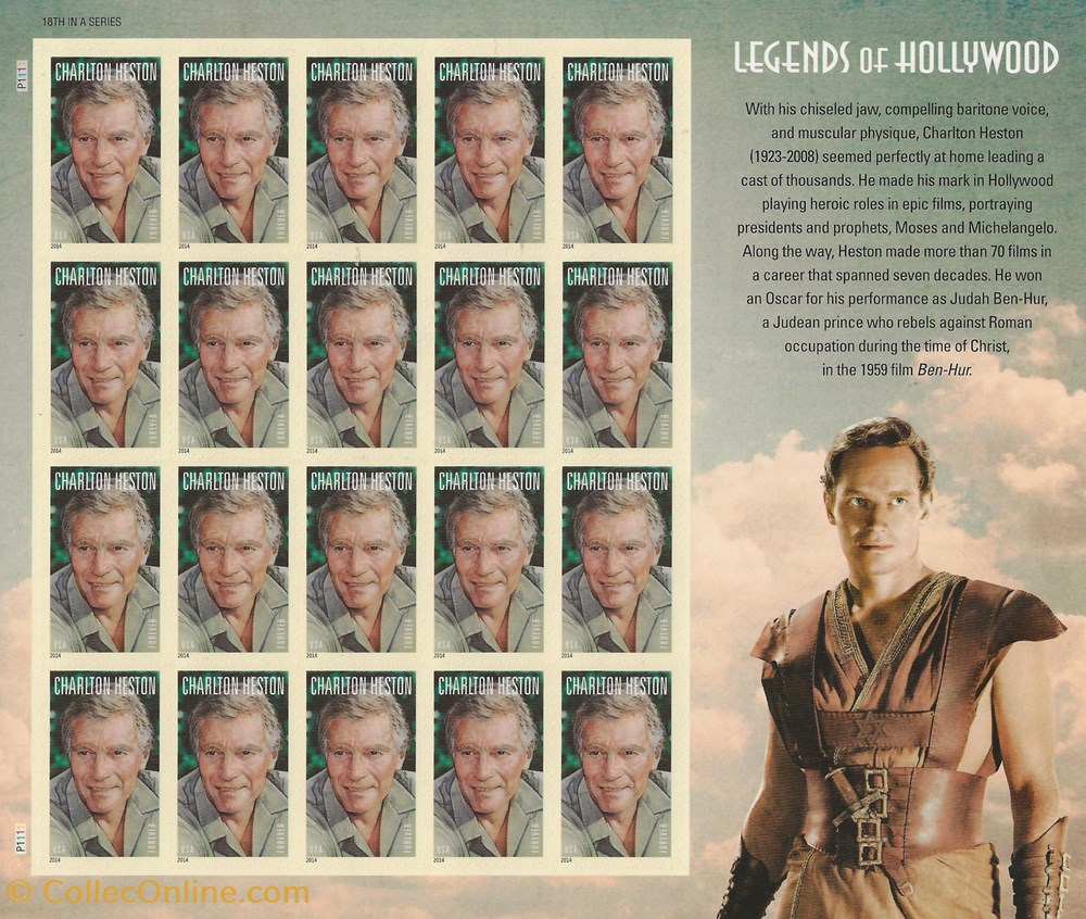 ZZZ Bloc (Etats-Unis) 2014 Charlton Heston - Legends of Hollywood timbres zzz bloc etats unis 2014 charlton heston legends of hollywood