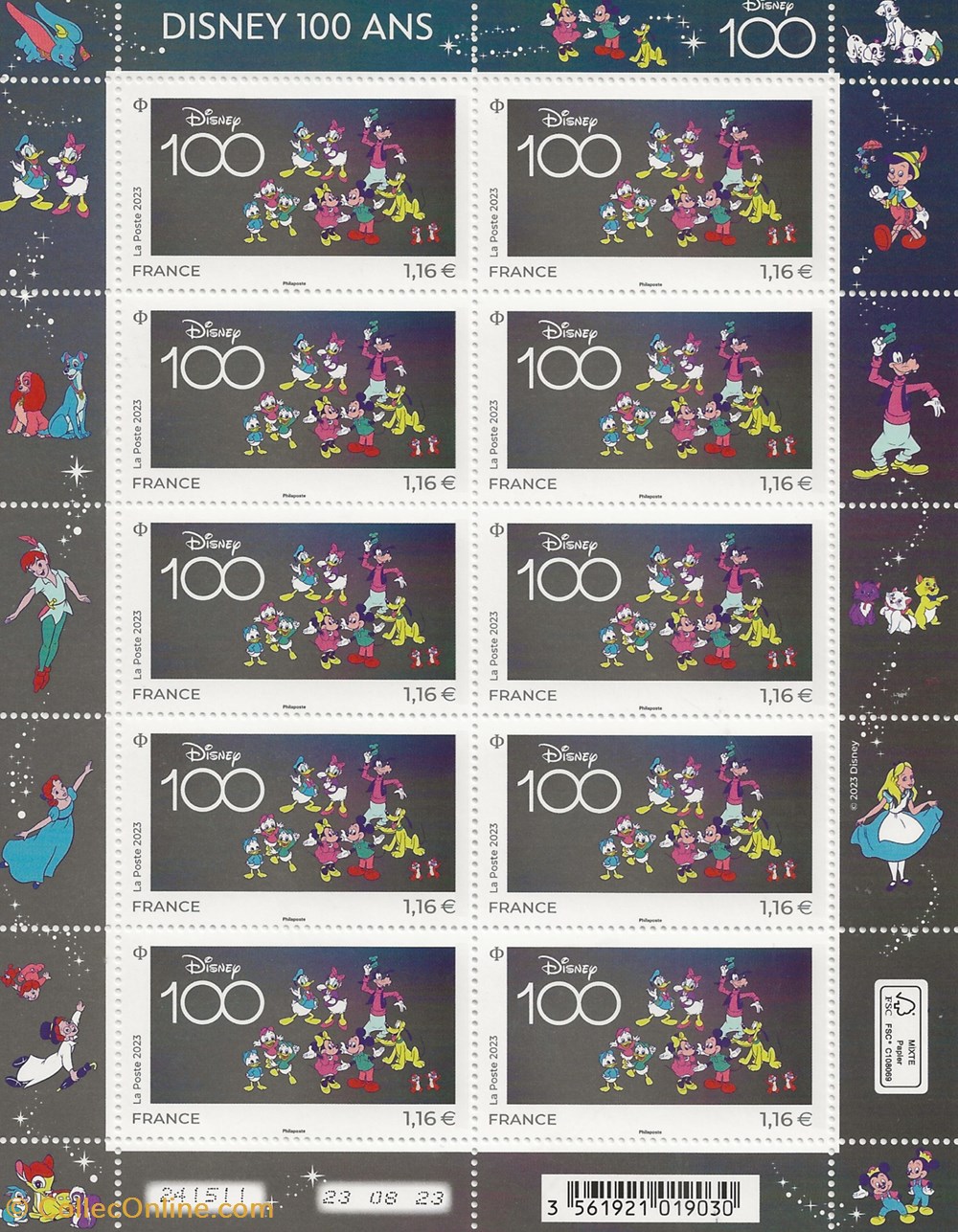 timbres zzz 2023 feuillet disney 100