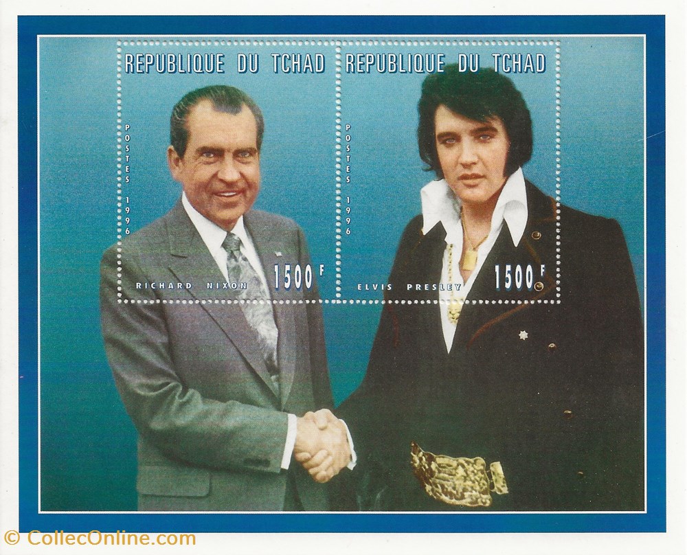 ZZZ Bloc (Tchad) 1996 Elvis Presley et Richard Nixon timbres zzz bloc tchad 1996 elvis presley et richard nixon