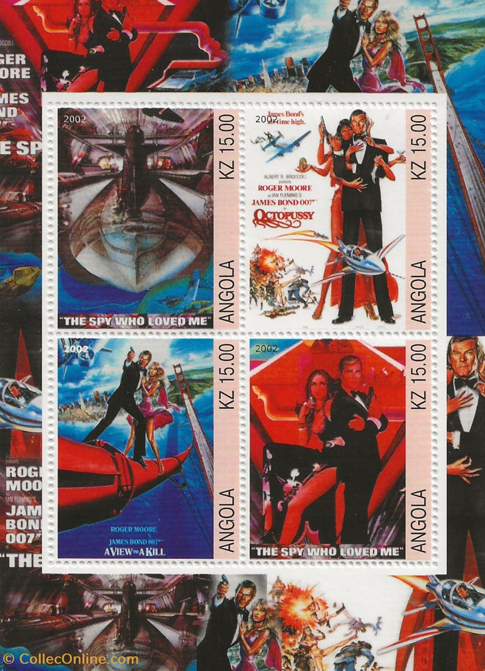 ZZZ Bloc (Angola) 2002 James Bond timbres zzz bloc angola 2002 james bond