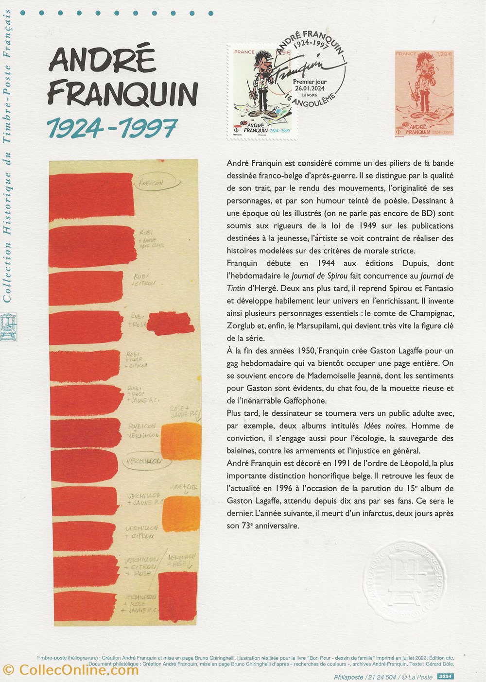 ZZ Feuillet André Franquin timbres zz feuillet andre franquin