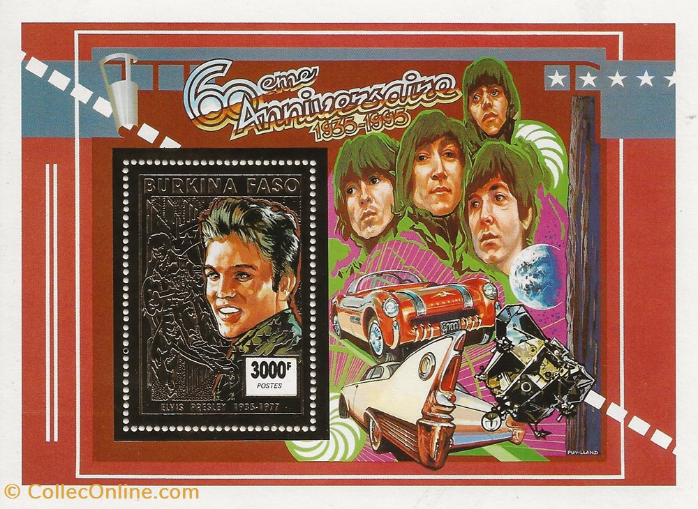 ZZZ Bloc (Burkina Faso) 1995 Elvis Presley 3 timbres zzz bloc burkina faso 1995 elvis presley